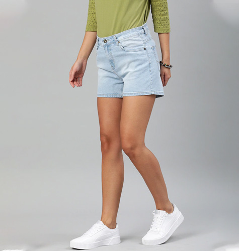 Women Blue Washed Regular Fit Denim Shorts